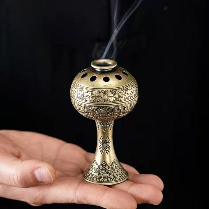 Chinese Incense Burner-Han Pantterned Plum Design, Antique Bronze Alloy Coil Holder for Yoga, Meditation, Home Office Desk Decor, Artistic Ornament with Incense Coils (Bronze)