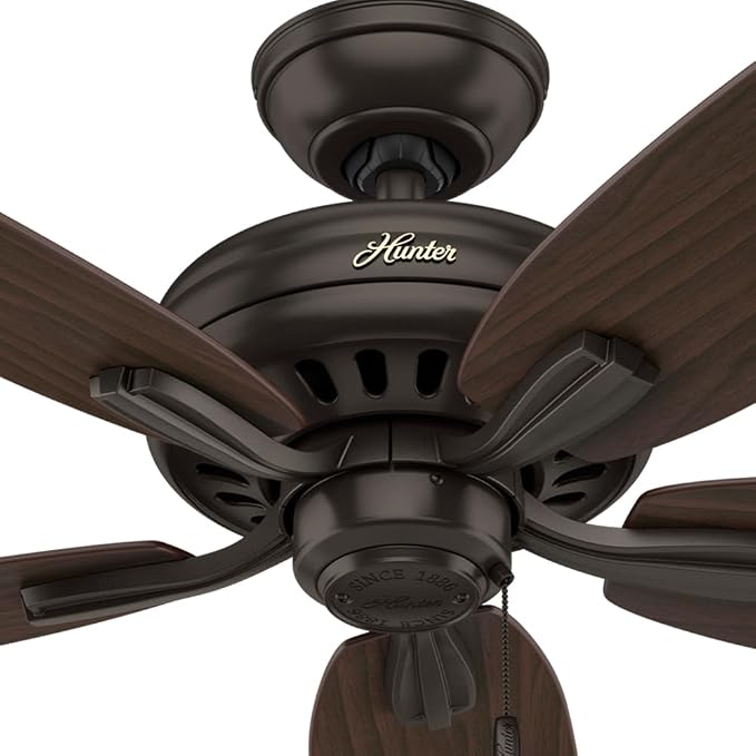 Hunter 52 inch Indoor Ceiling Fan No Light with Pull Chain - Bronze Ceiling Fan without Light, Standard Mount, 5 Blades, For Bedroom, Living Room, or Kitchen, Quiet - Newsome 53320, Premier Bronze