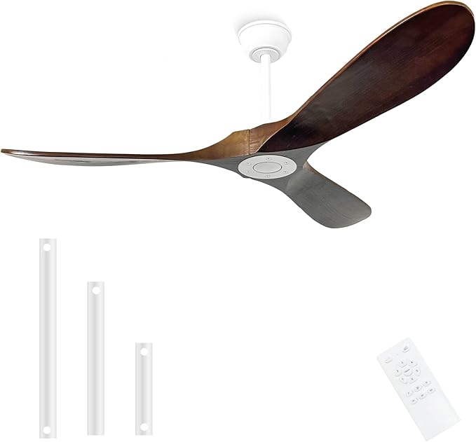 52'' Outdoor Ceiling Fan No Light,6 Speeds Adjustable with Large Airflow,Quiet Operation,Wood Propeller Ceiling Fan for Garage,Gazebo,Living Room,Bedroom(White+Dark Walnut)