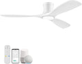 Livory 52” Wood Smart Flush Mount Ceiling Fans with Lights and Remote,Quiet DC Motor,Outdoor Indoor Ultra Low Profile Ceiling Fan works with Alexa WIFI APP,Modern White Ceiling Fan for Bedroom Patio