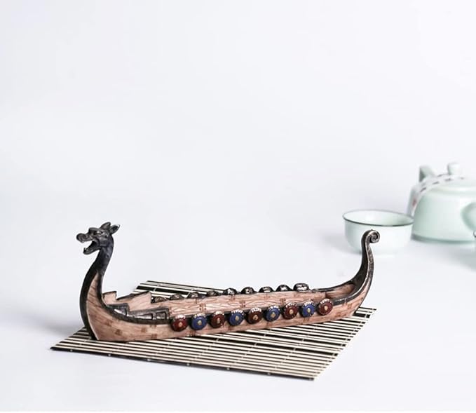 Viking Ships Incense Holder, Retro Ships Ornament for Home Decor, Handcrafted, Multicolor 24 * 12 * 5 cm (As Shown)