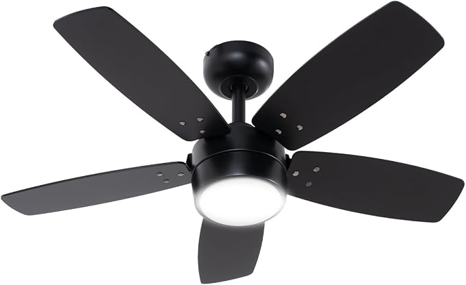 Ceiling Fan 36'' for Small Room Matte Black Modern Fans with Light Remote Control - Reversible Quiet DC Motor Dimmable with 6 Speeds for Bedroom Indoor Use