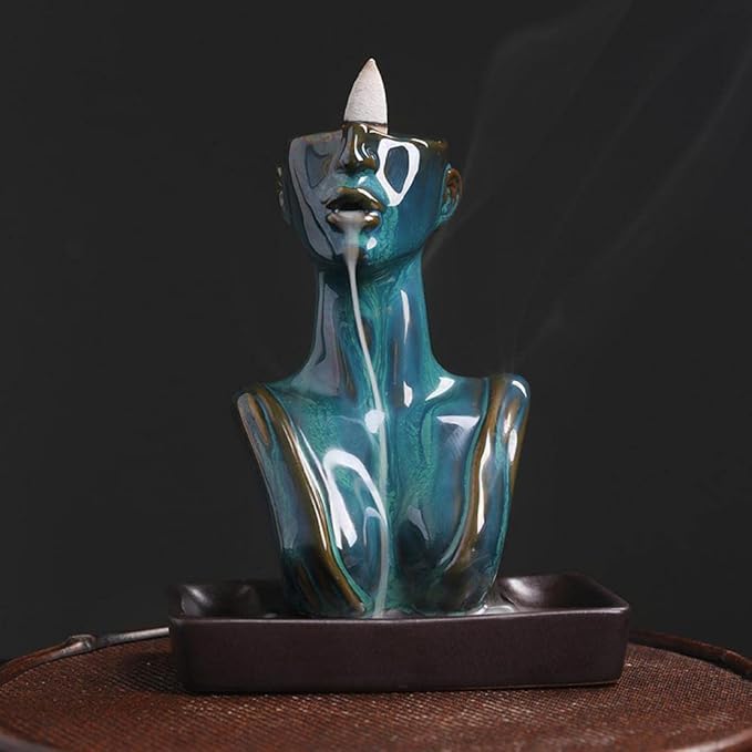 YYW Statue Backflow Incense Holder Incense Burner Waterfall Aromatherapy Ornament Home Decor with Incense Cones and Incense Stick (Blue)