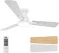 OPONL Ceiling Fan with Light, 42 inch Low Profile Ceiling fan with Light and Remote Control, Reversible, 6CCT, Dimmable, Noiseless, White Ceiling Fan for Bedroom, Indoor/Outdoor Use, Modern