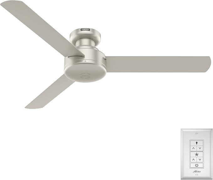 Hunter Presto, Indoor, Ceiling Fan, Wall Control, 52 inch, Matte Nickel | For Bedroom, Living Room, Kitchen, Home Office, 52409