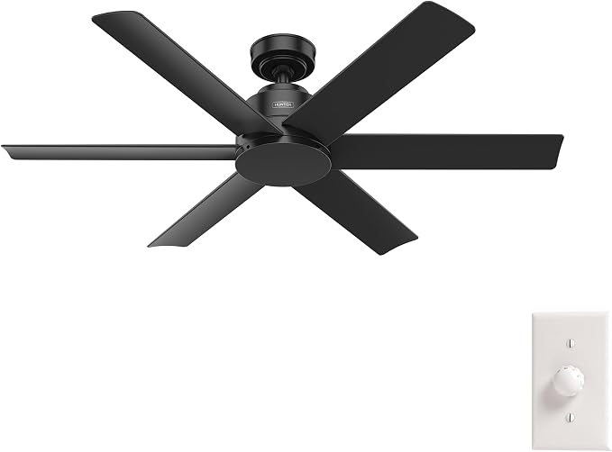 Hunter Kennicott, Outdoor or Indoor, Ceiling Fan, 52 inch, Matte Black | No Light, Standard Mount, Wall Control, 6 Blades, For Living Room, Patio, Porch, Garage, 51180