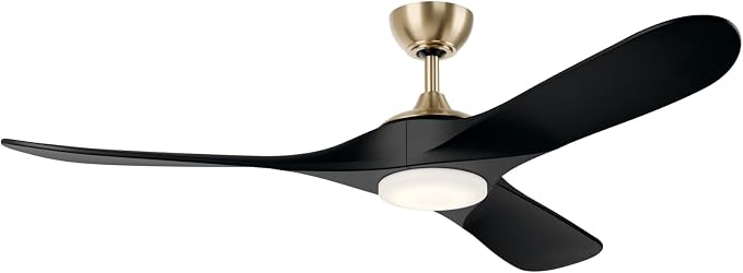 KICHLER Mylo 60 in Modern Ceiling Fan with Light and Remote Control, Solid Wood Blades in Champagne Bronze with Satin Etched Cased Opal Glass, 6-Speed for Bedroom Living Room, 310560CPZ