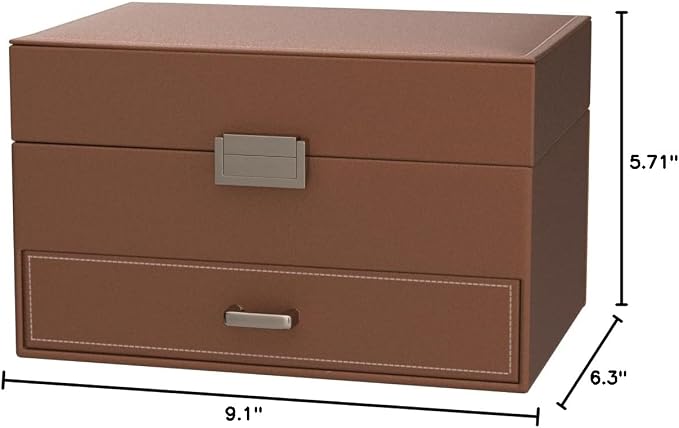 Dajasan Jewelry Organizer Box, Large Jewelry Boxes for Women Girls, Space-Saving 3 Layers Jewelry Storage Case with Drawer, Movable Metal Stand, Modern, Gift Idea (Champagne)