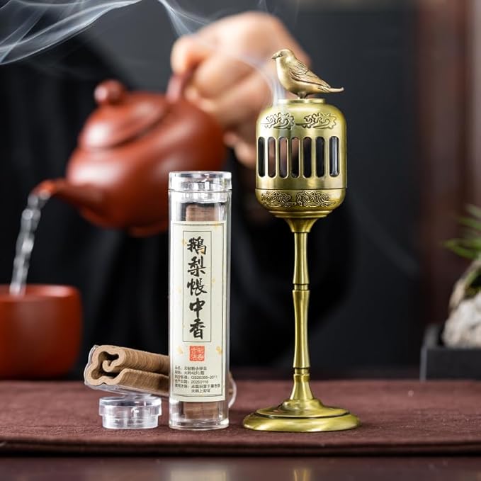 Oriental Sparrow Incense Burner Holder for Coil Incense/Incense Cones- Ancient Bronze Alloy Incense Burner Artwork with Yoga Meditation Home Office Decor