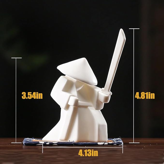 EAEMDY Samurai Figure Figurine Japanese Warrior Statue Decor for Table Room, Incense Holder for Stick Burner Incense Stick Holder, Kongfu Tea Pet Decoration (2. White A+B)