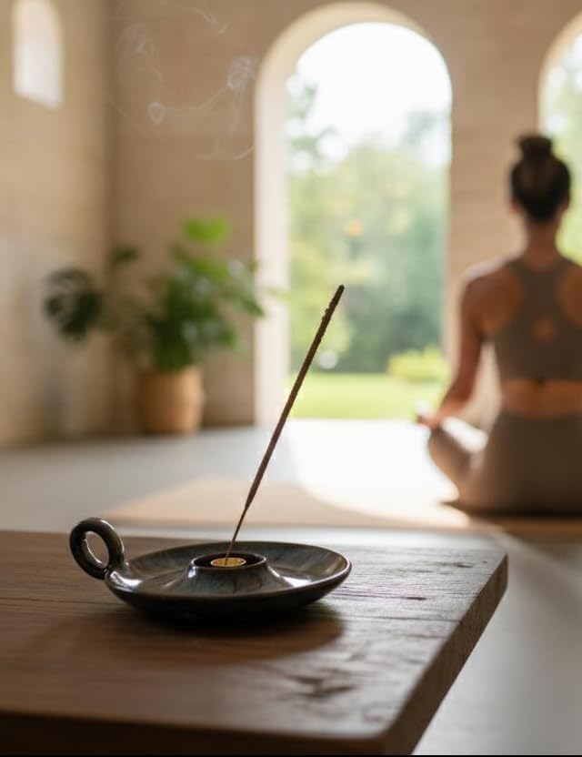 Klin-Transformation Glaze Blue Incense Holder，Handcrafted Ceramic with Unique Flowing Colors & Handle for Sage, Palo Santo, Good for Meditation & Yoga Gift