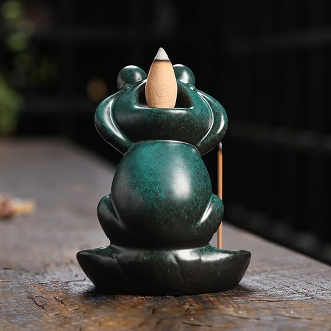 Creative Frog Shape Series Backflow Incense Burner Smoke Waterfall Lotus Ceramic Aromatherapy Incense Holder Handicraft Home Decoration Ornaments (No Say)