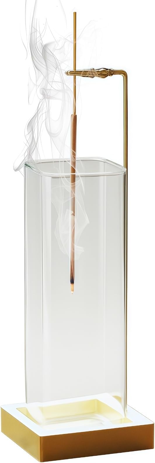 Incense Holder, Metal Incense Holder for Sticks with Glass Ash Catcher, Anti-Ash Incense Burner for Meditation Yoga Spa Room Décor (Golden)