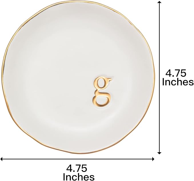 COLLECTIVE HOME Ceramic Jewelry Tray, Trinket Dish, Gifts for Women (G) | Mother's Day, Birthday, Christmas, Engagement Gifts, Vanity, Nightstand Decor, Embossed Gold Monogram Ring Dish with Gift Box