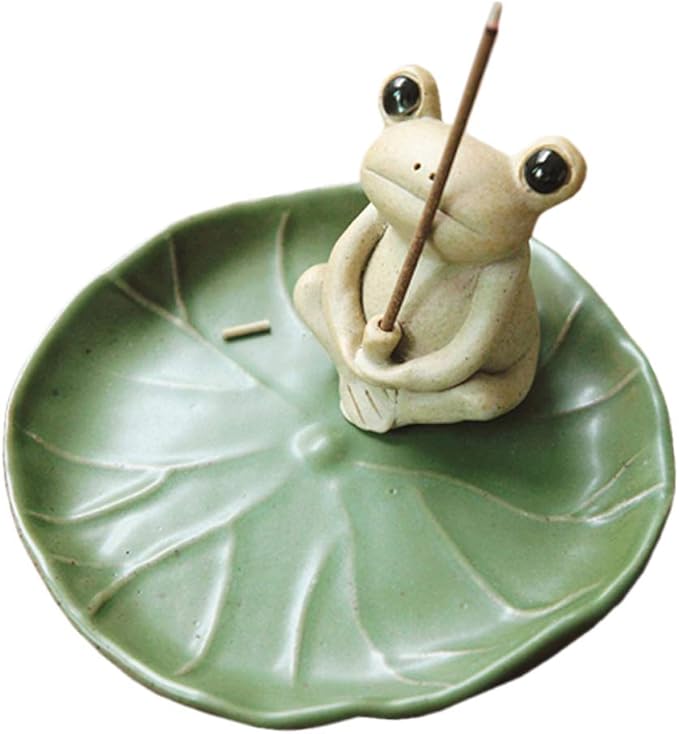 Sizikato Cute Frog Incense Burner Incense Holder with Lotus Leaf Tray.