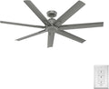 Hunter Downtown, Outdoor or Indoor, Ceiling Fan, 60 inch, Matte Silver | No Light, Standard Mount, Wall Control, Quiet, 7 Blades, For Patio, Porch, Garage, 51589