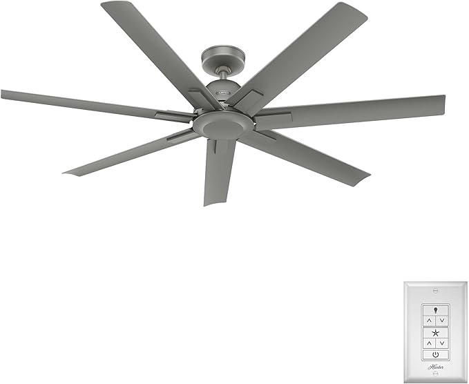 Hunter Downtown, Outdoor or Indoor, Ceiling Fan, 60 inch, Matte Silver | No Light, Standard Mount, Wall Control, Quiet, 7 Blades, For Patio, Porch, Garage, 51589
