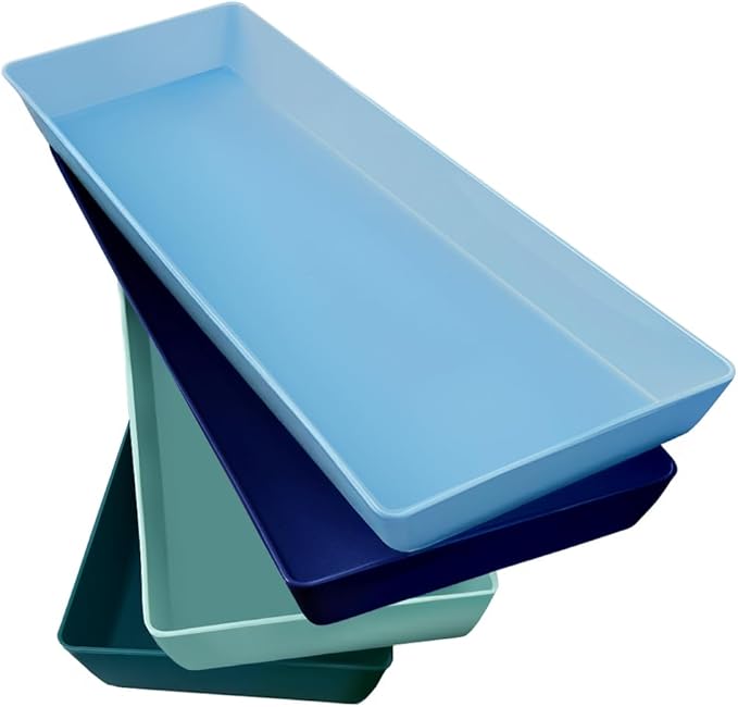 US Acrylic Coastal Plastic Serving Trays (Set of 4) 15” x 5” | Narrow Unbreakable Reusable Rectangular Party Platters | Serve Appetizers, Fruit, Veggies, & Desserts | BPA-Free & Made in USA