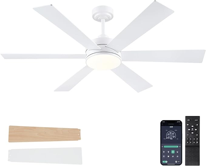 BayDay Farmhouse Rustic Ceiling Fans with Lights and Remote, Bedroom Living Room Kitchen Fans Ceiling with Light Chandier (White, 52 inch)