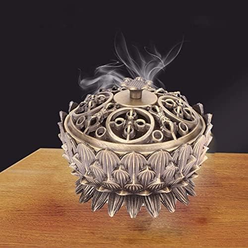 Metal Incense, Anti Corrode Zinc Alloy Material Vintage Lotus Incense Holder Sandalwood for Home Decoration Meditation(Bronze)