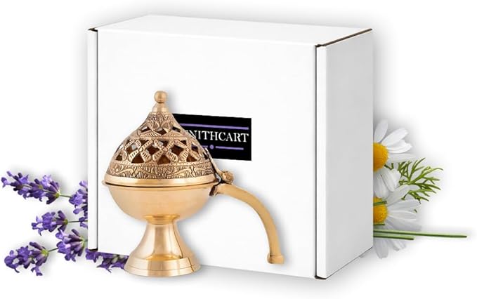 Pure Brass Loban Burner/Dhoop Dani | Round Dhuna Incense Burner for Loban & Dhoop | Traditional Tabletop Brass Dhooni for Home Purification | Small Size