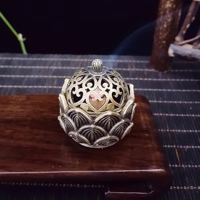 Gold Classic Incense Burner,Mini Lotus Cone Incenses Holder, 2.9 * 3cm Vintage Lotus Flower Shaped Incense Holder for Stick and Cone, Incense Holders