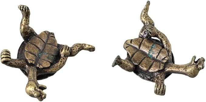 2pcs Antique Copper Kung Fu Turtle Stick Incense Holder, Small Turtle Incense for Aromatherapy, Yoga, Meditation, Mini Cute Animal Statue Home Incense Holder