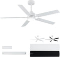 LANMEL 52'' White Ceiling Fans with Lights and Remote, 6 Speed Low Profile Modern Ceiling Fan with Quiet DC Motor for Indoor Outdoor Bedroom Living Room