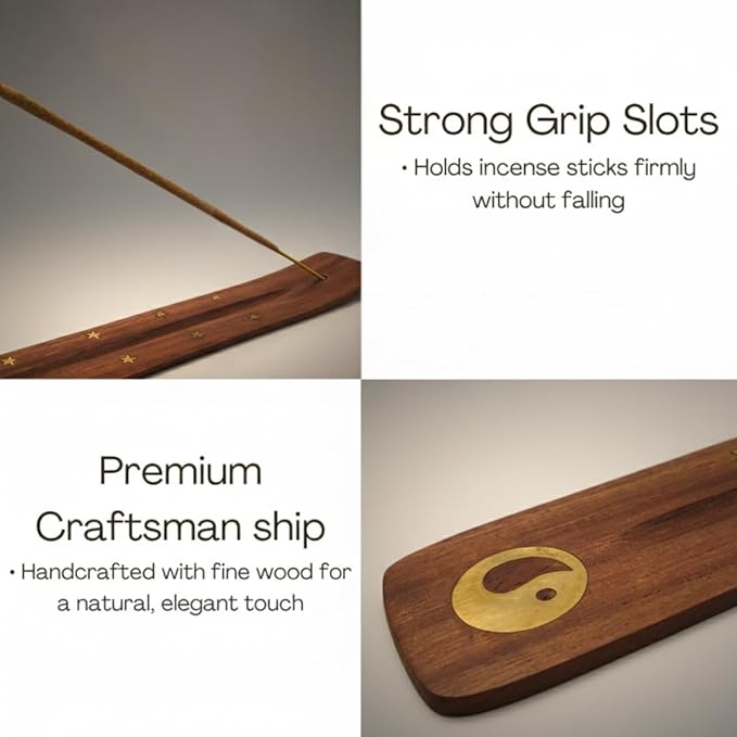 Bless-International Traditional-Handmade-Burner Wooden-Incense-Stick-Holder Ash-Catcher-Stand for-Aromatherapy-Meditation-Yoga (Incense Holder 10 inch(2 pcs))