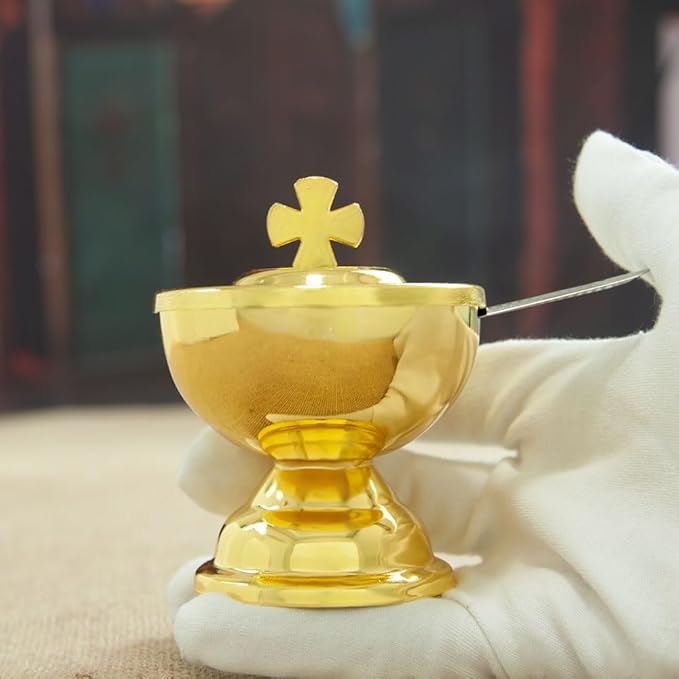 Orthodox Church Mass Supplies Greek Style Incense Burner Holy Grail with Spoon Religious Gift Altar Decoration (Holy Grail)