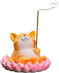 Dog Lotus Incense Holder Cute Shiba Inu Animal Figurine Incense Burner Flower Stand Ash Catcher Creative Cartoon Resin Dog Statue for Home Room Decor Meditation Yoga Spa