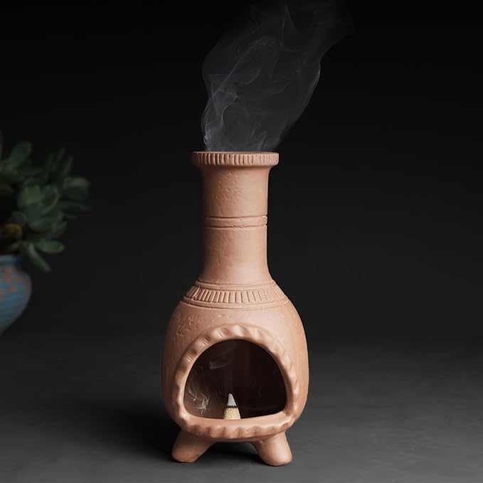 MOUGIGI Handmade Terracotta Palo Santo Holder Burner for Smudging and Meditation - Mexican Style Chiminea Clay Incense Dish for Wiccan Altar and Negative Energy Cleansing