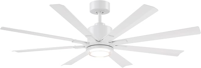 Modern Forms Size Matters Indoor or Outdoor 8-Blade 56in Smart Ceiling Fan in Matte White with Adjustable CCT 2700-3000-4000-5000K LED Light Kit and Remote Control