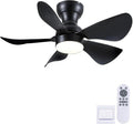 Kviflon 30 Inch Ceiling Fans with Lights Remote Control, Low Profile Small Ceiling Fans with 5 Reversible Propeller Blades, 3 Colors Dimmable LED Lights, 6 Speeds for Bedroom Kids Room Kitchen, Black