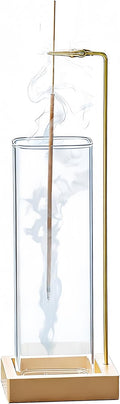 Incense Holder, Metal Incense Holder for Sticks with Glass Ash Catcher, Anti-Ash Incense Burner for Meditation Yoga Spa Room Décor (Golden)