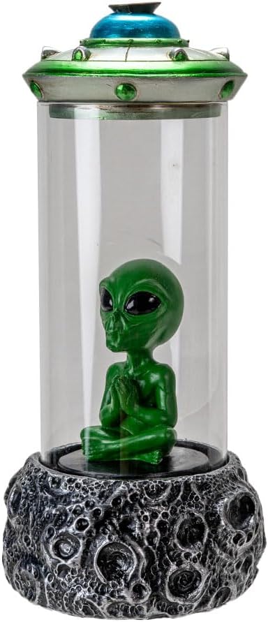 Pacific Giftware Alien UFO Backflow Incense Burner with Sci-Fi Spaceship Design Unique Resin Decor for Aromatherapy and Space-Themed Home Accents 9.13" Tall