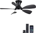 NKPU 33Inch Black Low Profile Ceiling Fans with Lights and Remote/APP Control, Reversible DC Motor, 6 Speeds, Modern Flush Mount Ceiling Fan with 5 Blades for Outdoor Patio,Small Room,Bedroom