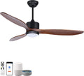 Ovlaim 52 Inch Wood Ceiling Fan with Light, Quiet DC Motor, Smart 6-Speed | 35dB Quiet, Solid Wood Blades, 3-Color Dimmable LED with Memory Function, App & Voice, Reversible Motor, Bedroom Living Room