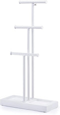 Love-KANKEI 3-Tier Jewelry Organizer Stand Holder,Adjustable Height,White | Metal Rod,Solid Wood Base,Easy to Install,Tree Style,Display Long Necklaces,Bracelets,Earrings,Rings,Watches,Bangles,Gift