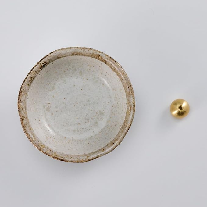 Asayu Japanese Small Mini Incense Holder for Sticks 3.3 inch (83mm), Made in Japan Ceramic Ash Catcher and Brass Incense Burner Set for Yoga, Meditation (Small Pearl Incense Holder)