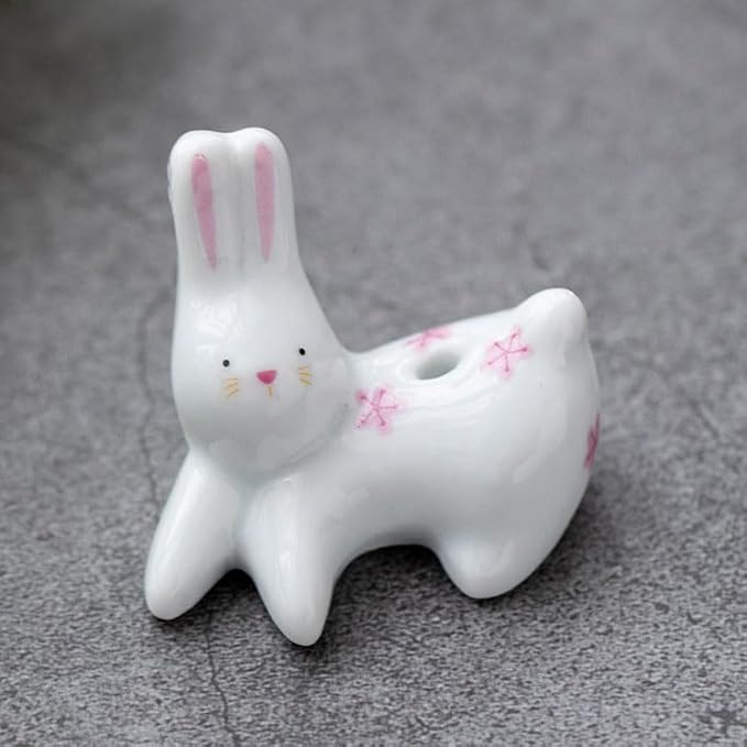 Opexicos 4Pcs Rabbit Cat Ceramic Incense Holder Cute White Animals Incense Sticker Holder Fun Home Decorative Ornaments for Home Room Decoration Yoga Spa Meditation
