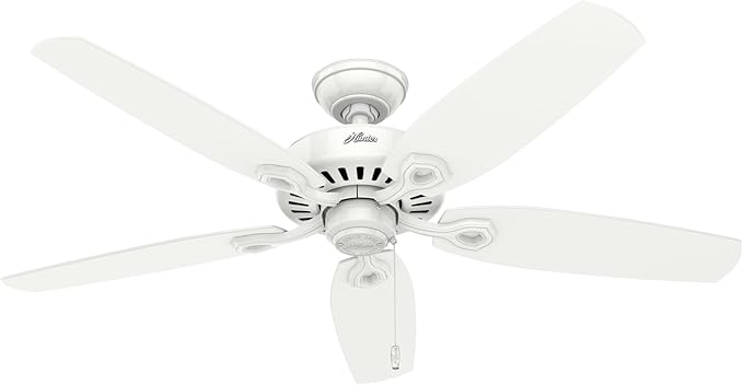 Hunter Builder Elite, Indoor, Ceiling Fan, No Light, 52 inch, Snow White | Standard Mount, Pull Chain, 5 Blades, For Bedroom, Living Room, Kitchen, 53240