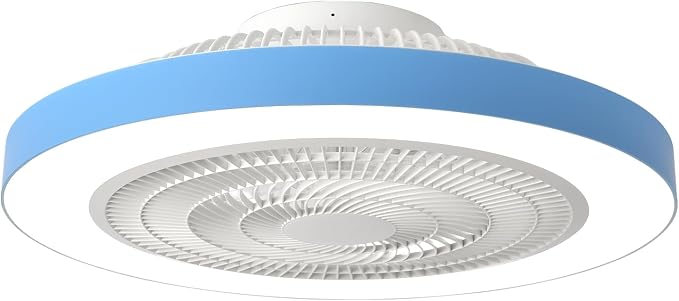 Depuley Modern Ceiling Fan with Light: 19" LED Flush Mount Low Profile Ceiling Fans with Remote & Smart APP Control - Blue Bladeless Fandelier Dimmable Quiet DC Motor for Bedroom Kids Room 6 Speeds