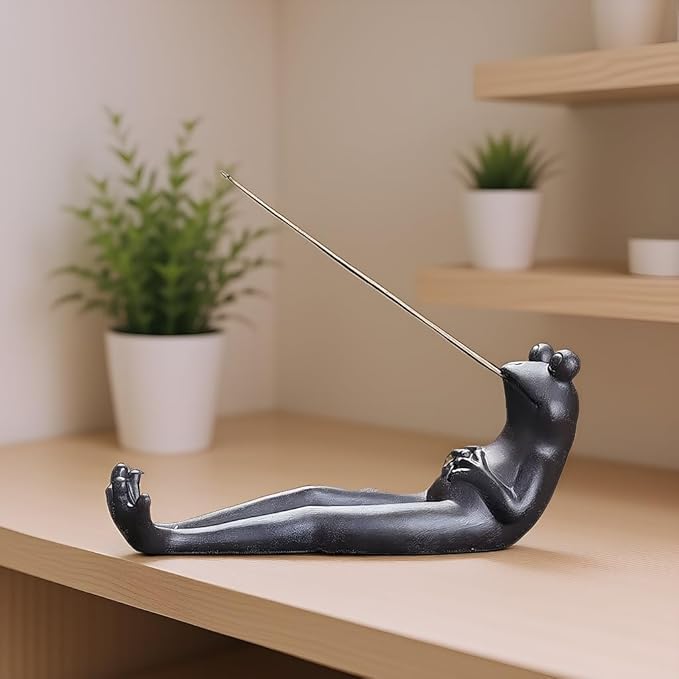 Frog Incense Burner & Holder, Ceramic Ash Catcher Tray | Decorative Aromatherapy Stick Holder for Yoga, Meditation, and Home Decor, Ideal for Living Room, Office, or Garden Spaces
