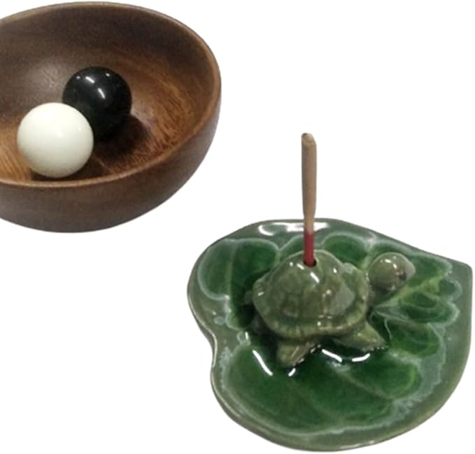 Dolphin Shop, Ceramic Incense Holder Stick Burner Small Turtle with Leaf Tray Dish 1 Pc Handmade Cute Animal for Decorative Statue Home Indoor Buddist Massage Spa Yoga Office (Turtle Green)
