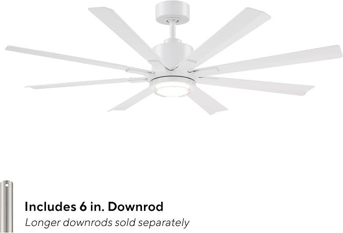 Modern Forms Size Matters Indoor or Outdoor 8-Blade 56in Smart Ceiling Fan in Matte White with Adjustable CCT 2700-3000-4000-5000K LED Light Kit and Remote Control