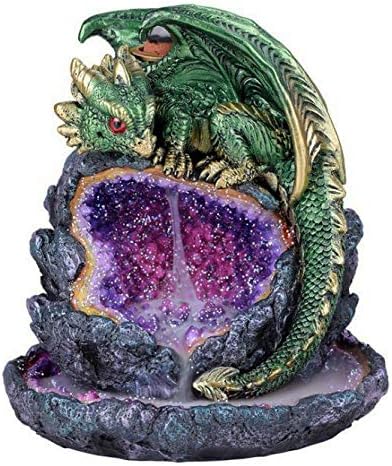 Ebros 5.5" Tall Andromeda Galaxy Wyrmling Dragon On Crystal Geode Rock Backflow Incense Cone Burner Statue with LED Night Light Dungeons Dragons Fantasy Decor Accent