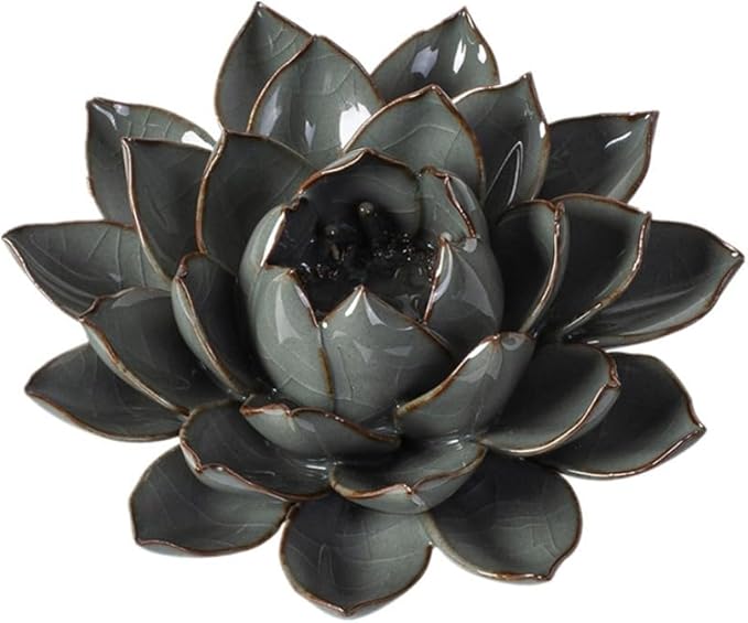 Ceramic Lotus Flower Thread Incense Burner Holder Handmade Zen Aromatherapy Incense Stick Tray for Office Teahouse Yoga Studios (Small)