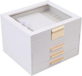 BOOVO Clear Lid Jewelry Box,3 Layers Jewelry Organizer Large Jewelry Storage Box with 2 Drawers,Jewelry Holder Organzier of Rings Earrings Necklace Bracelets for Women (White, 4 Layer)