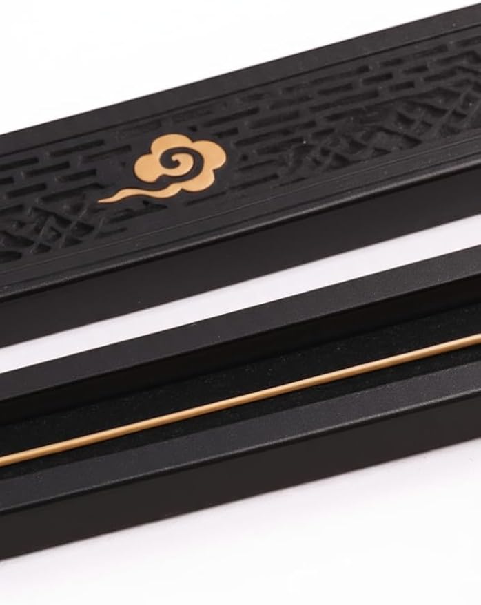 Seedlink Chinese Incense Holder for Sticks with Ash Catcher - Wooden Incense Burner Box with Storage, Ceramic Lined, Anti-Ash, for Meditation, Yoga, Home Decor (Balck - Cloud)